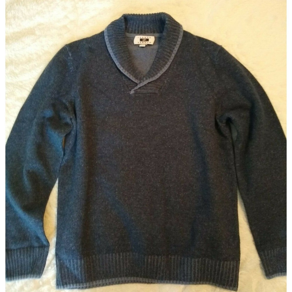 Joseph Abboud Mens XL Wool Blend Shawl Collar Sweater Navy Blue Elbow Patches